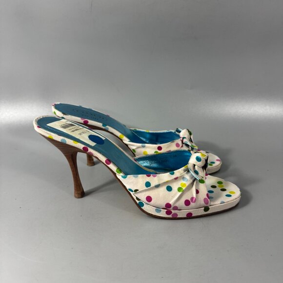 COACH White Satin Multicolor Polka Dots Heels Bow Accents, Size 7.5 B - Picture 2 of 15